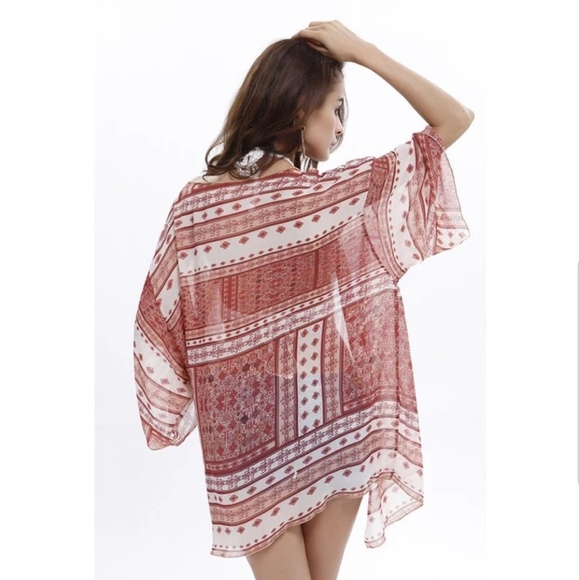 🔥Floral Chiffon Kimono Coverups Red Only - Picture 2 of 7